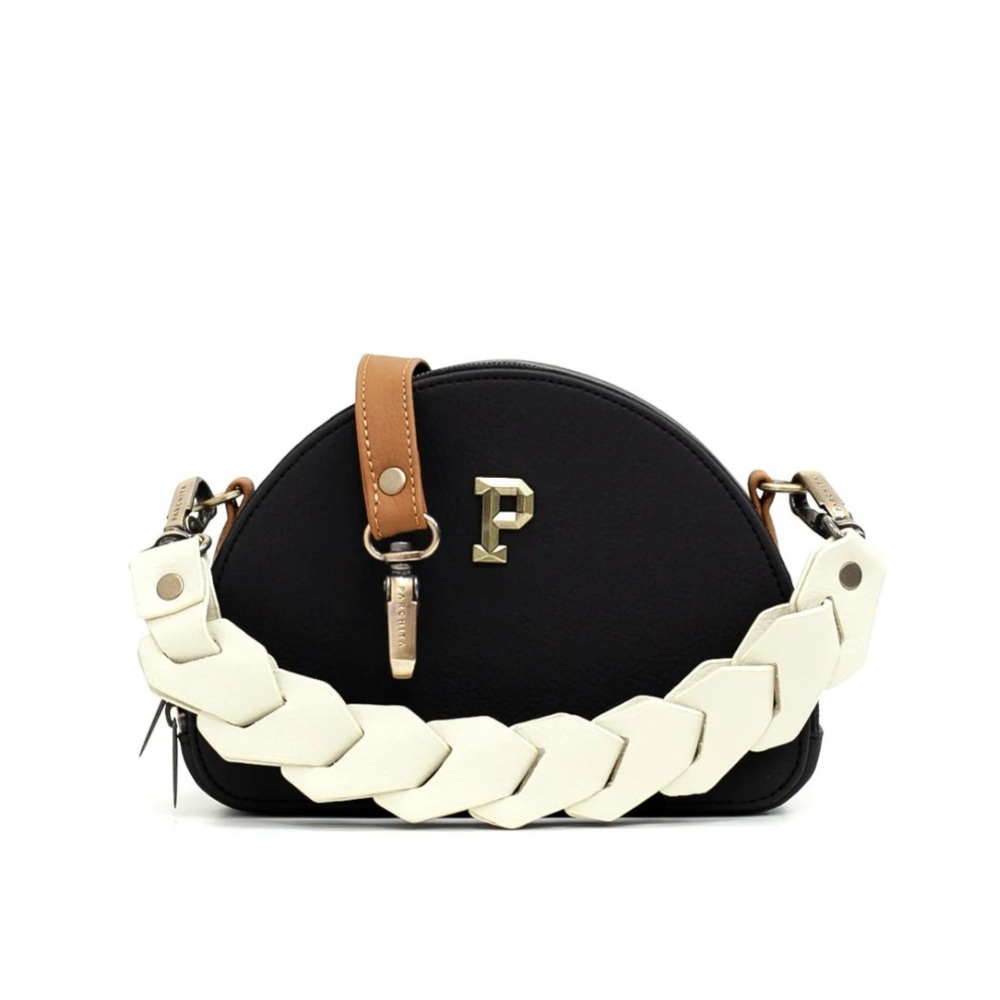 Stylish Black and White Crossbody Bag with Braided Strap ( Parchita Roberta )